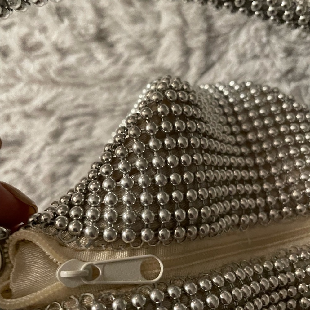 Silver Beaded Triangular Shaped Evening Bag - image 5